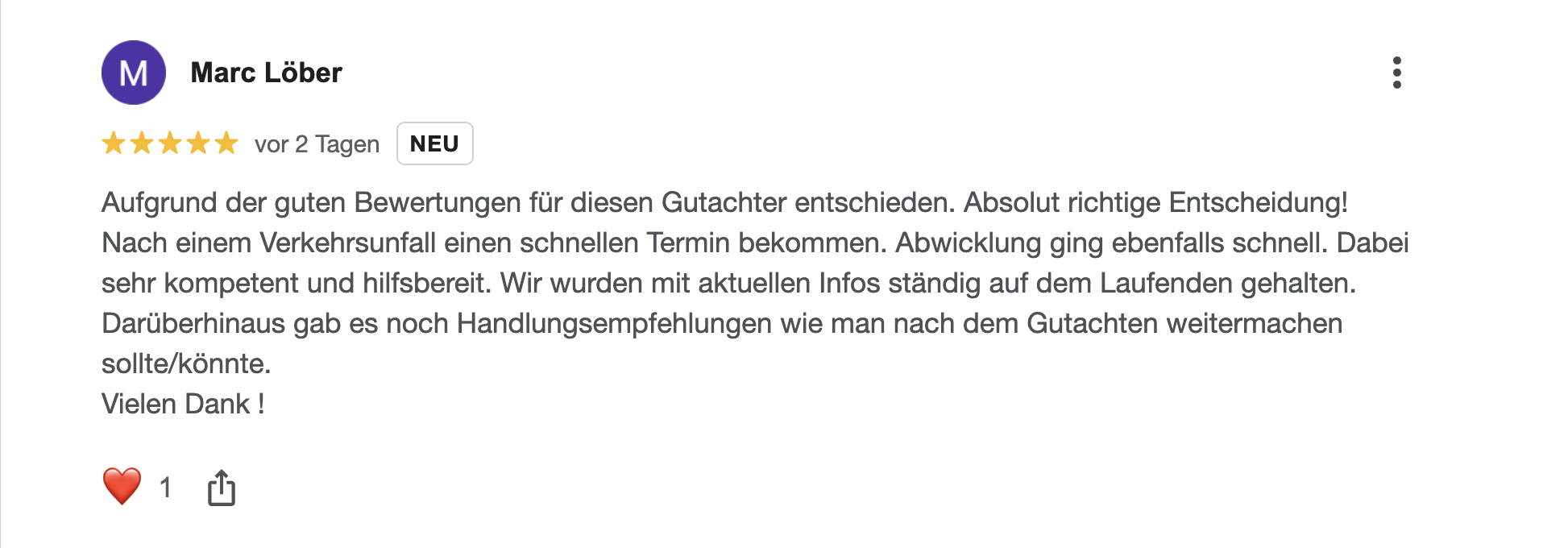 Google-Bewertung von Marc L&ouml;ber f&uuml;r Thomas Haak Wetzlar &mdash; Aufgrund der guten Bewertungen entschieden